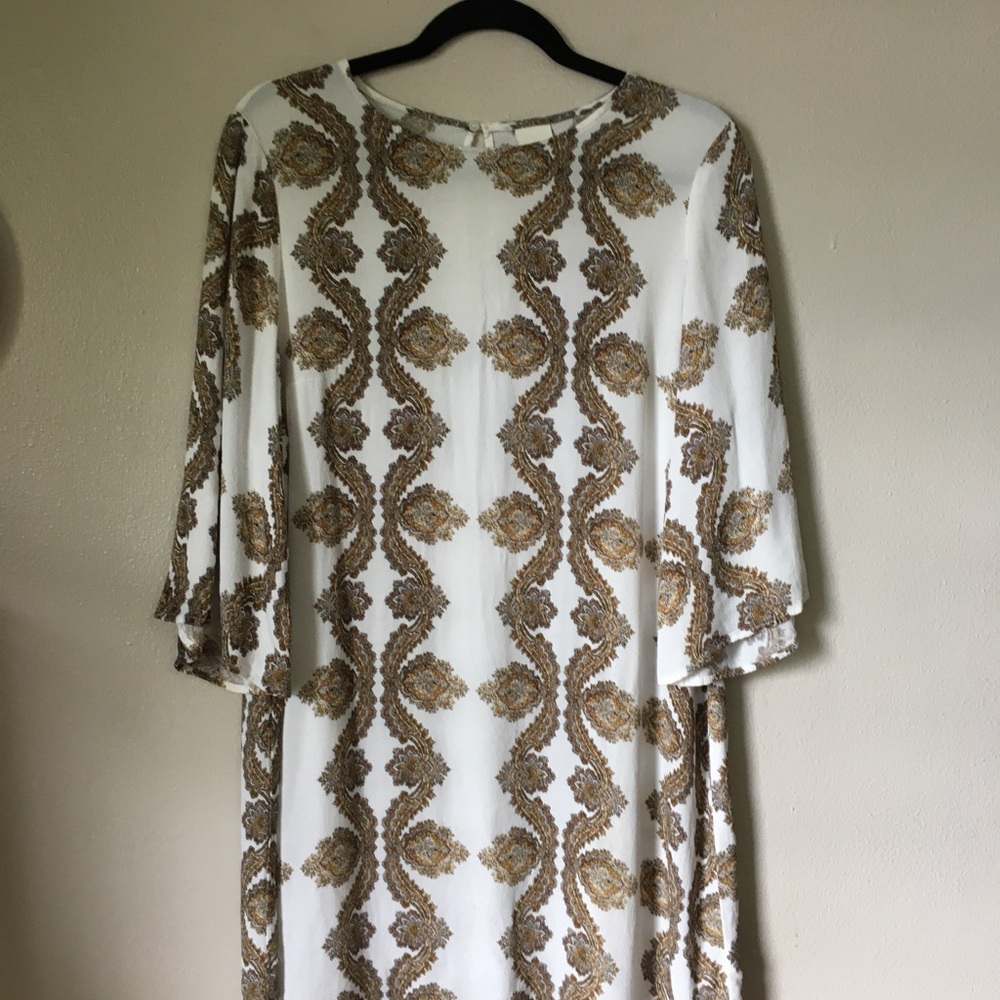 Elegant White and Gold Patterned Dress by H&M Size 8